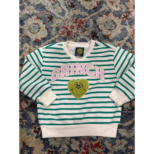 Dr. Seuss The Grinch Sweatshirt Girls 2T Green Striped Heart Graphic GUC0