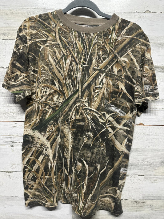 Hanes T-Shirt Men Medium Brown Realtree Max-4 Camo Hunting Tee EUC0