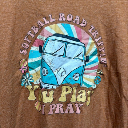 Unbranded Graphic Tee Women Medium Rust Softball Road Trippin' Retro EUC2