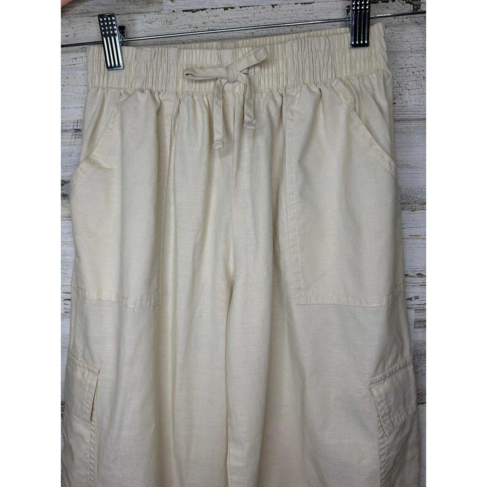 Art Class Wide Leg Pants Girls S 6-7 Cream Cotton Cargo Utility Boho EUC1