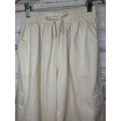 Art Class Wide Leg Pants Girls S 6-7 Cream Cotton Cargo Utility Boho EUC1