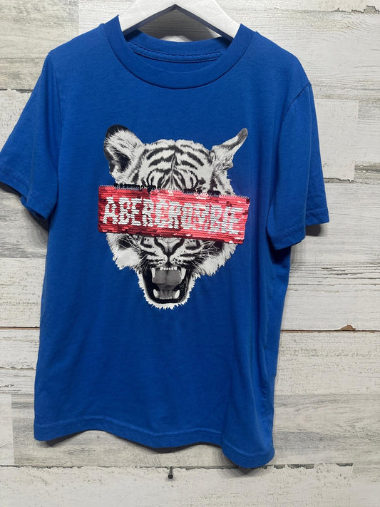 Abercrombie Graphic Tee Kids 7/8 Blue Tiger Flip Sequin Logo EUC0