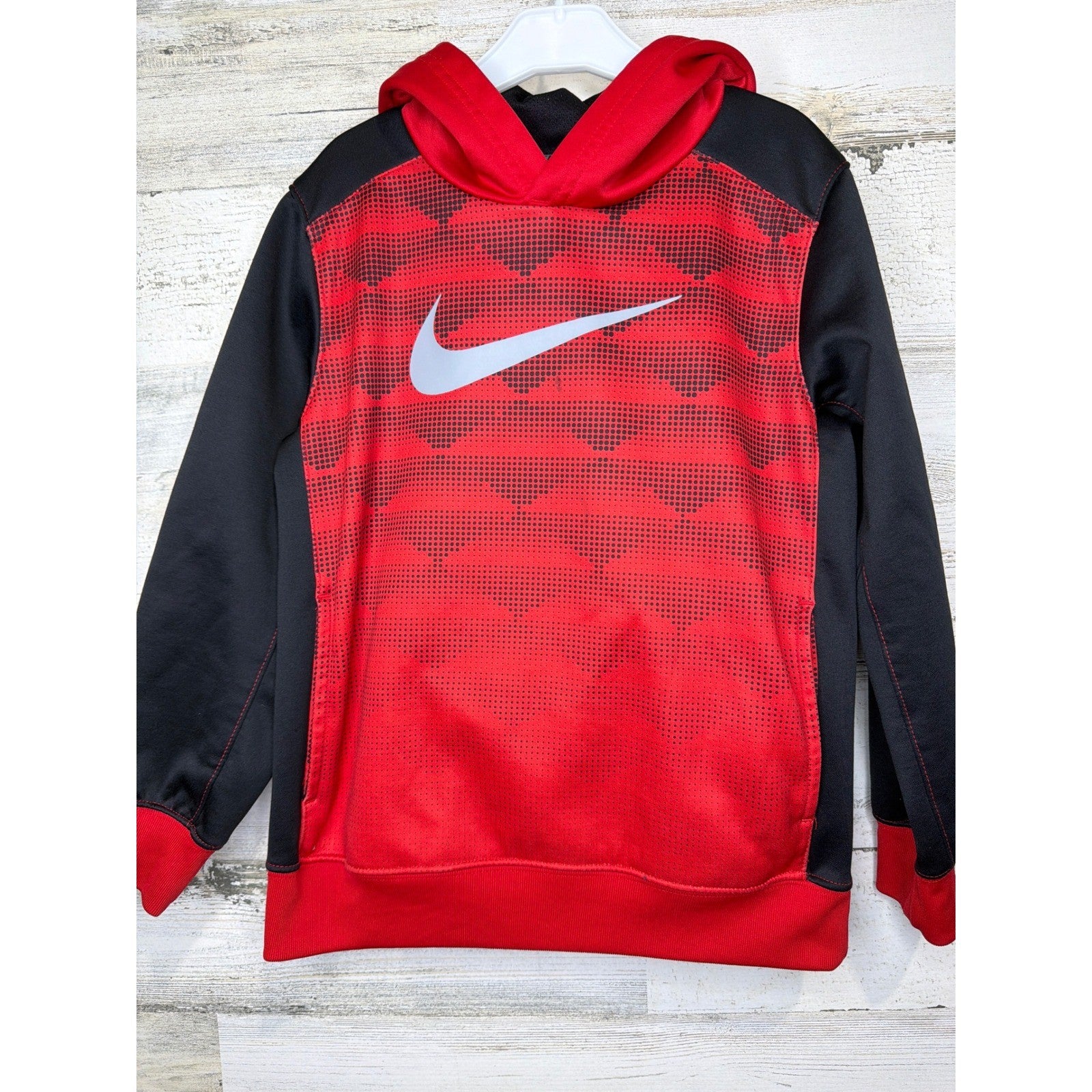 Nike Pullover Hoodie Boys 6 Red Black Graphic Therma-FIT Sportswear GUC*0