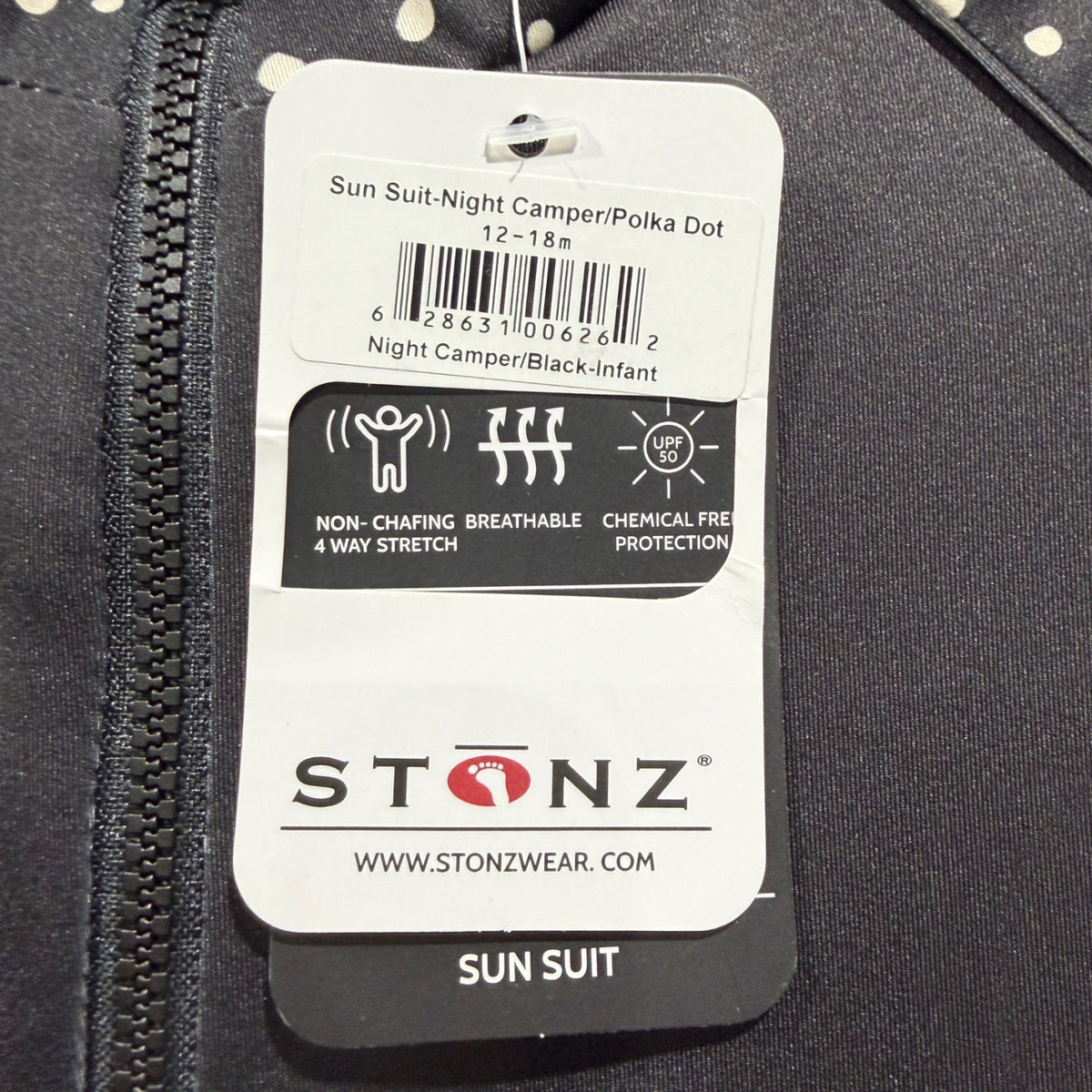 Stonz Sun Suit Infant 12-18M Black Polka Dot UPF 50 Rash Guard NWT *Flawed*1