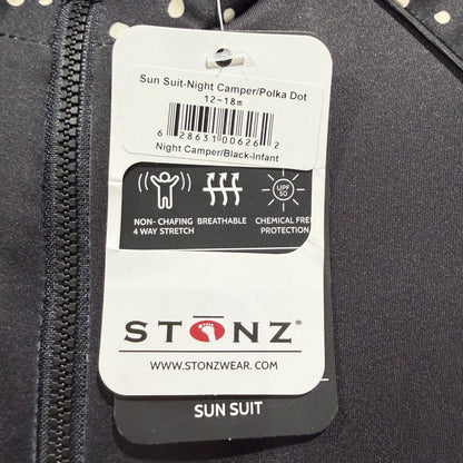 Stonz Sun Suit Infant 12-18M Black Polka Dot UPF 50 Rash Guard NWT *Flawed*1