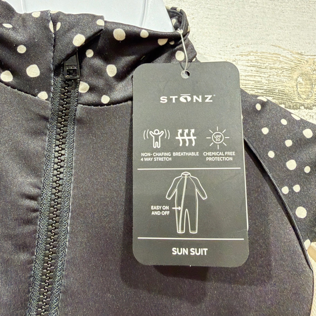 Stonz Sun Suit Baby 0-6M Black Polka Dot UPF 50+ Rash Guard Swimwear NWT1
