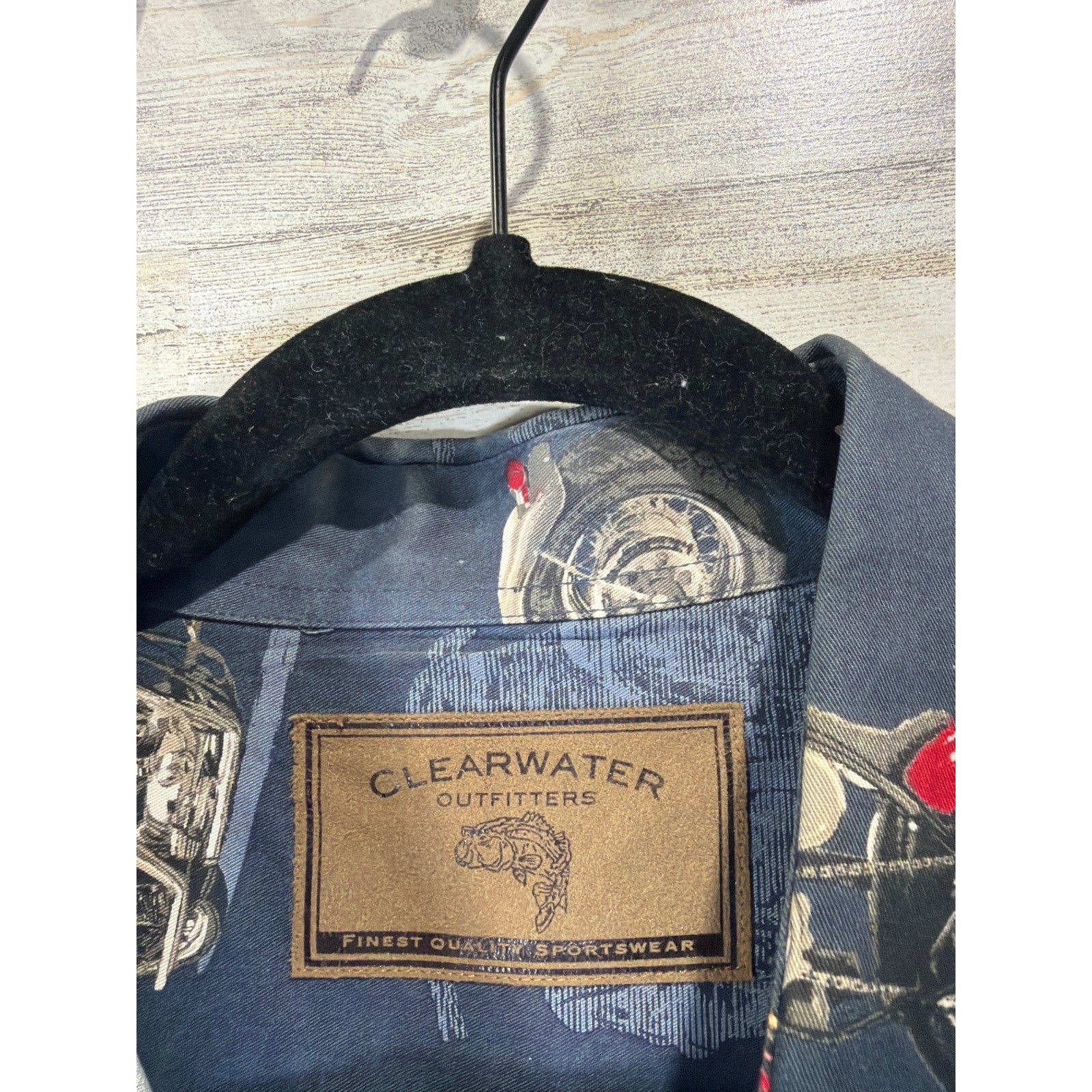 Clearwater Outfitters Button Down Shirt Men Large Blue Motorcycle Biker *Flawed1