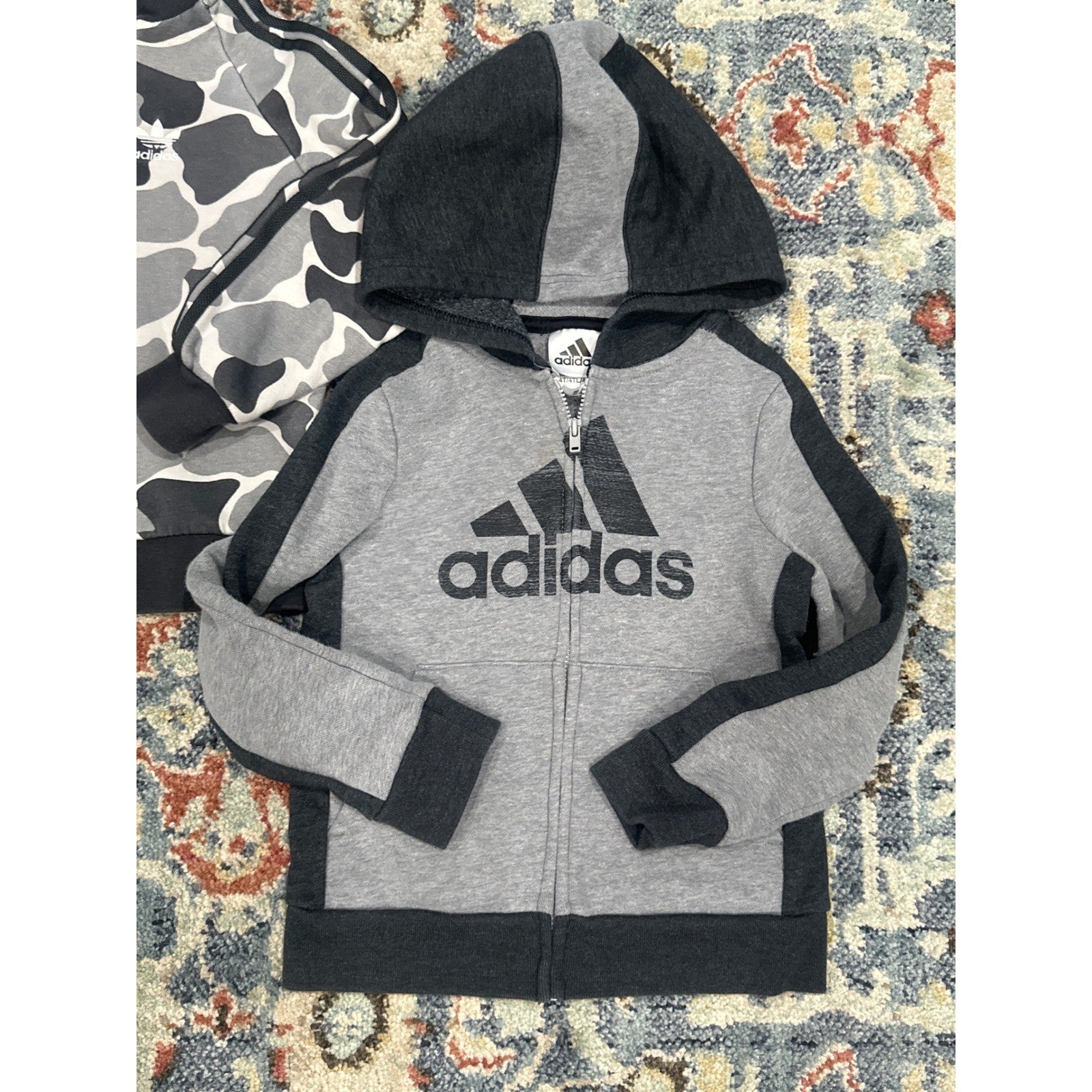 Adidas Jacket Bundle Kids 4T Grey Camo Logo Zip Up Hooded Sporty *Flaws*1