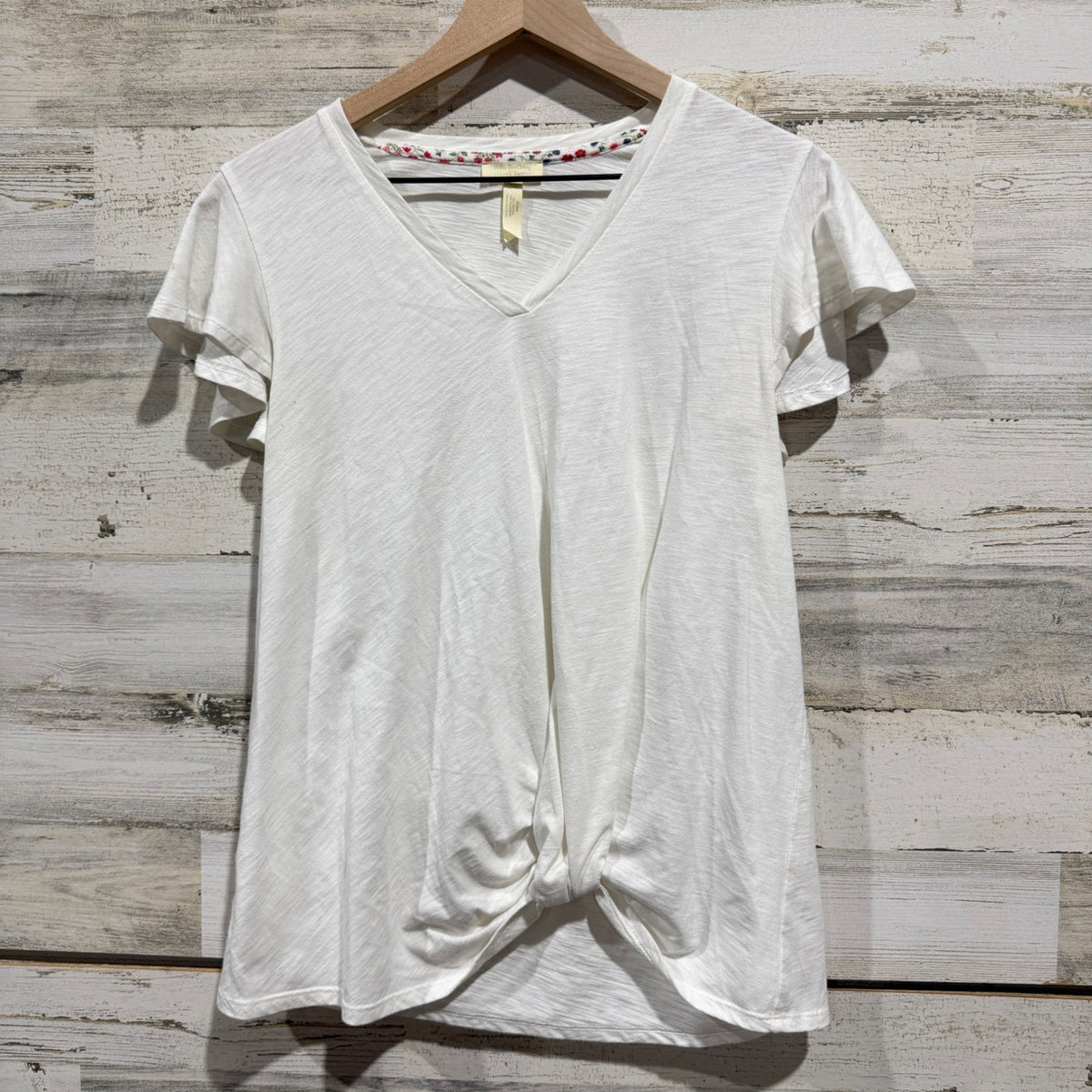 Matilda Jane Joanna Gaines Top Women XS White Twist Front Flutter Sleeve *Flawed0