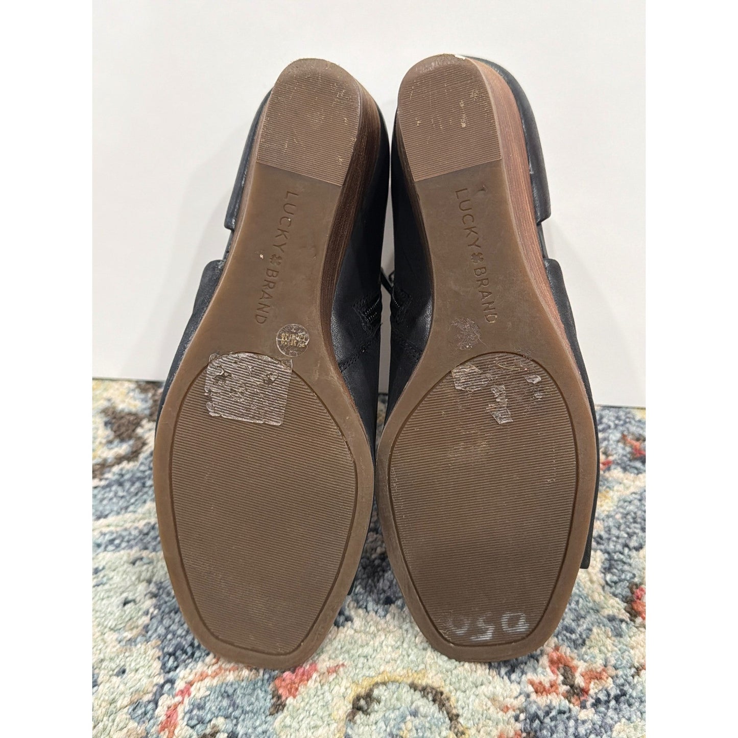 Lucky Brand Peep Toe Booties Women 7 Black Leather Block Heel Boho4