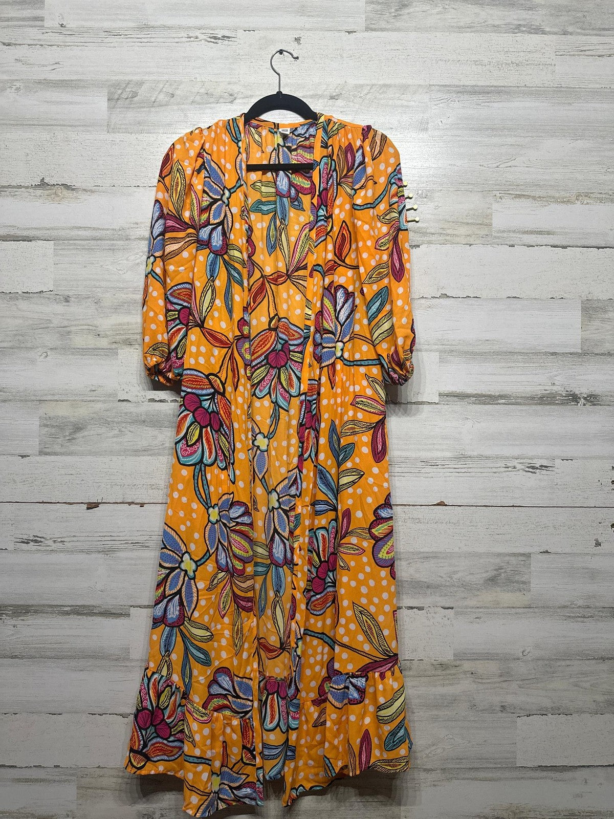 Tabitha Brown Floral Polka Dot Maxi Dress Womens XS Orange Ruffle Boho EUC0