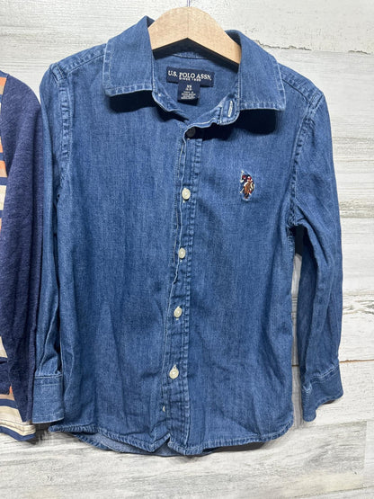 US Polo Marie Nicole Long Sleeve Shirt Lot Boys 4-5 Blue Denim Stripe2