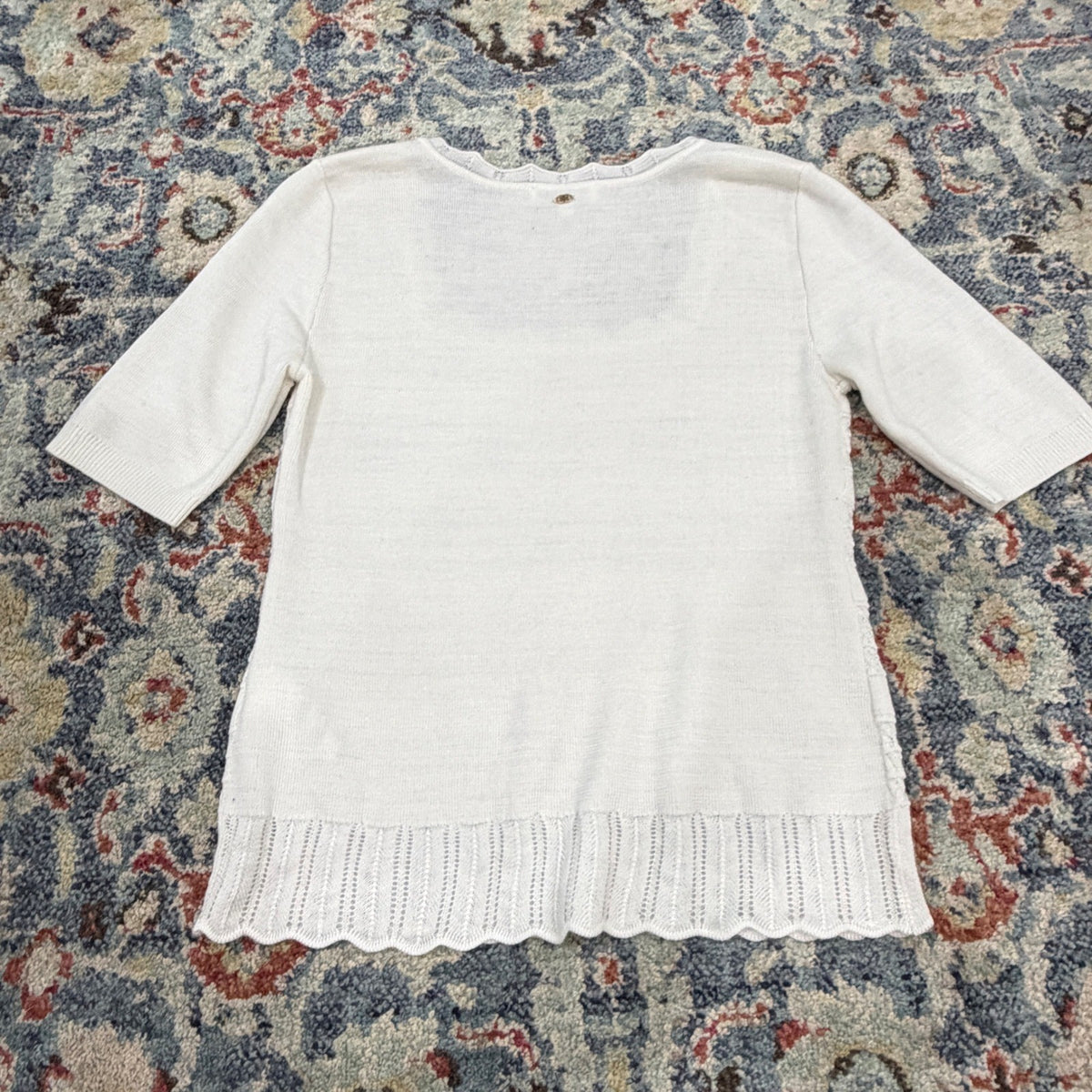 Sam Edelman Knit Top Women M White Pointelle Scalloped Coquette EUC3