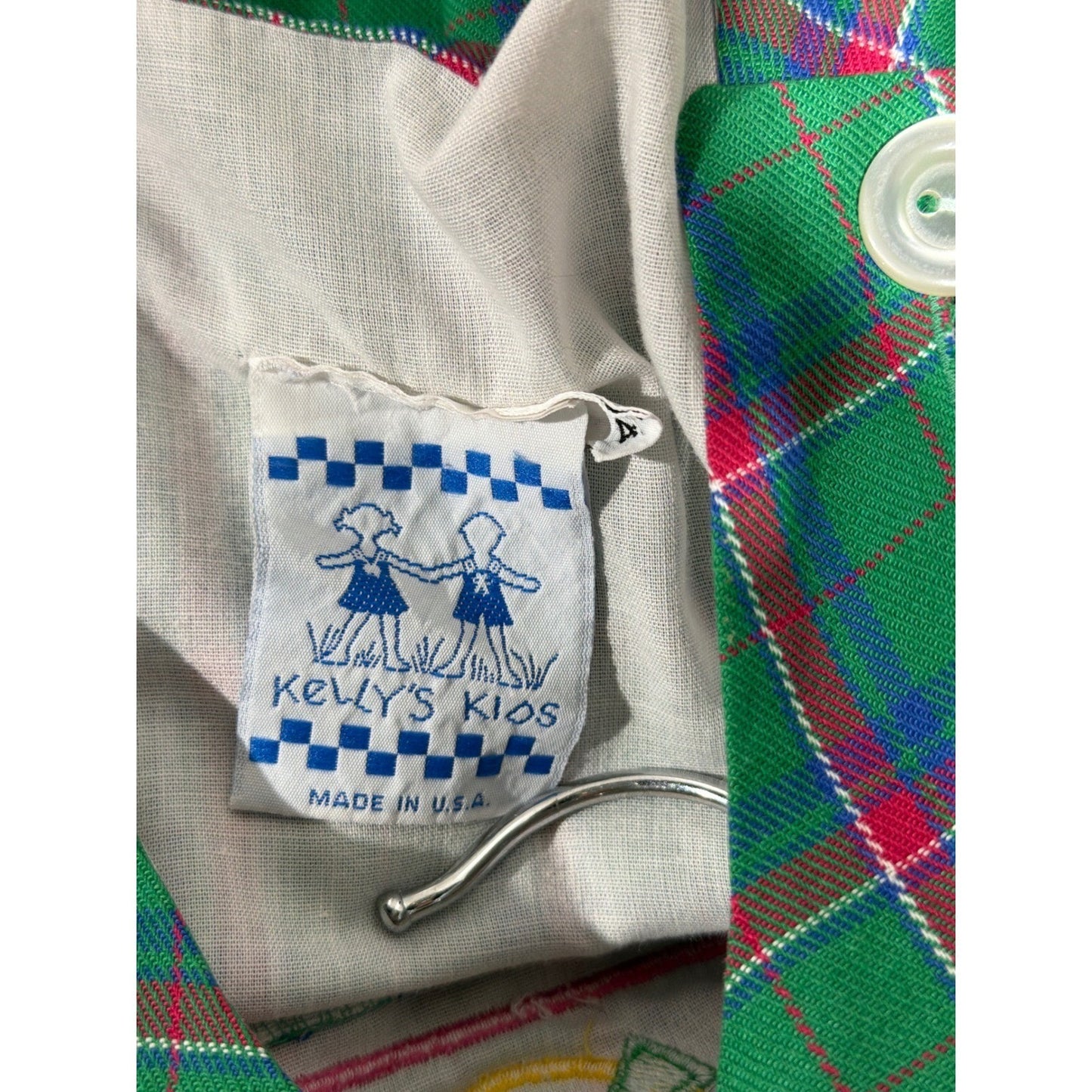 Kelly's Kids Dress Girls 4 Green Pink Plaid Rotary Phone Vintage3