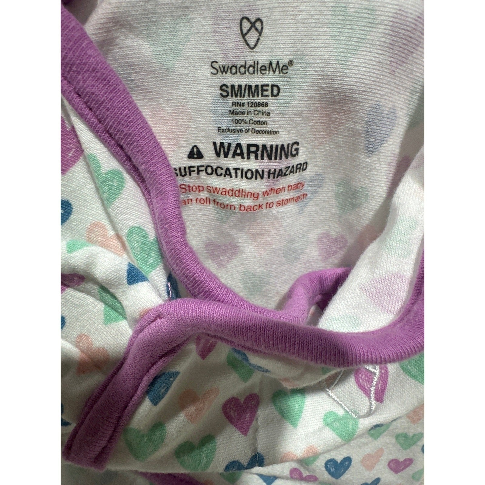 SwaddleMe Original Swaddle Girls 0-3M White Purple Heart Print EUC1