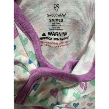 SwaddleMe Original Swaddle Girls 0-3M White Purple Heart Print EUC1