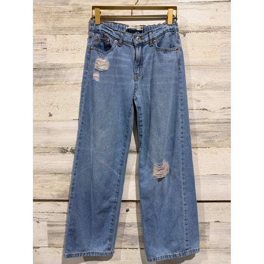 Levi's Wide Leg Jeans Girls Size 10 Blue Distressed Rainbow Denim EUC0