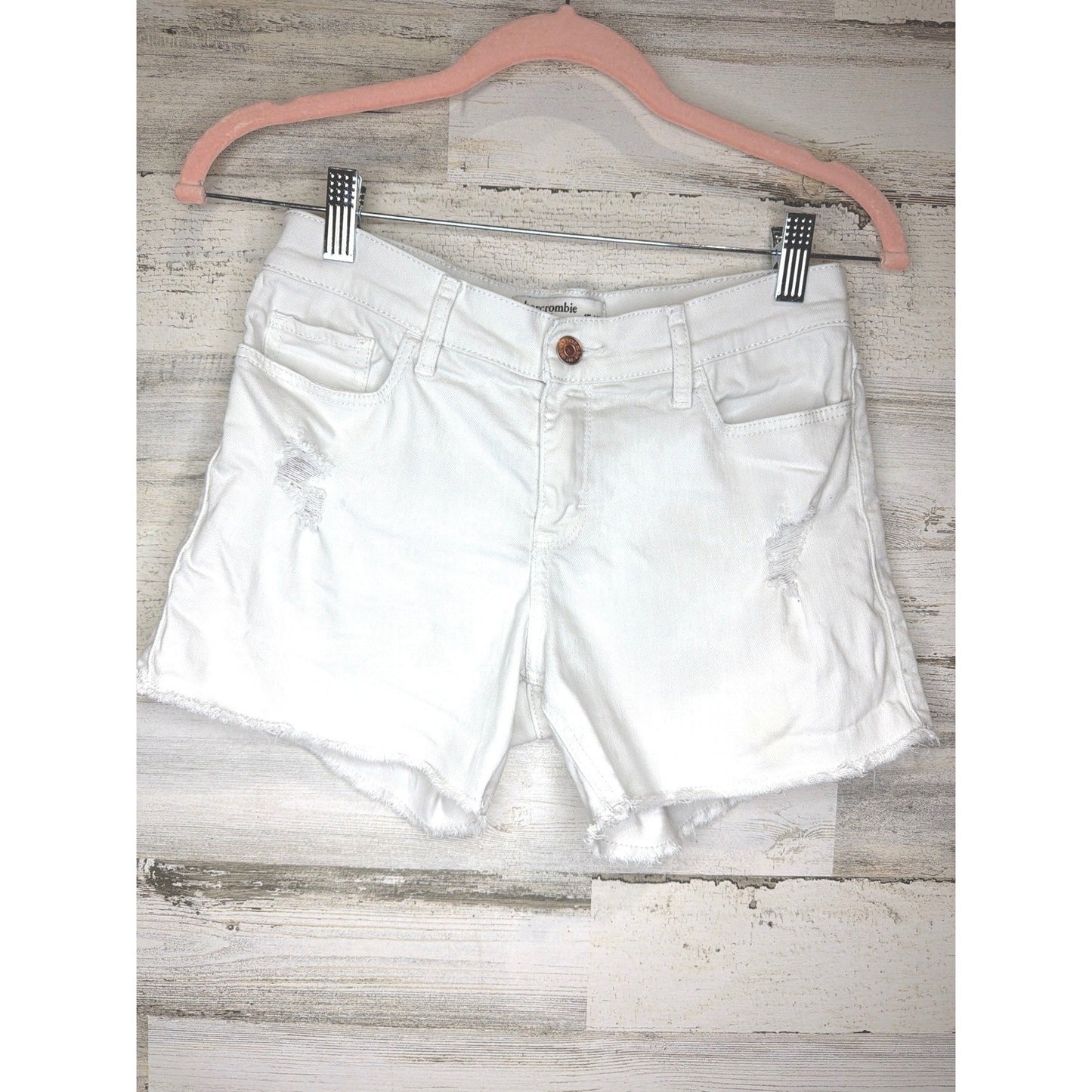 Abercrombie MIDI Shorts Girls 15/16 White Distressed Denim Summer GUC*0