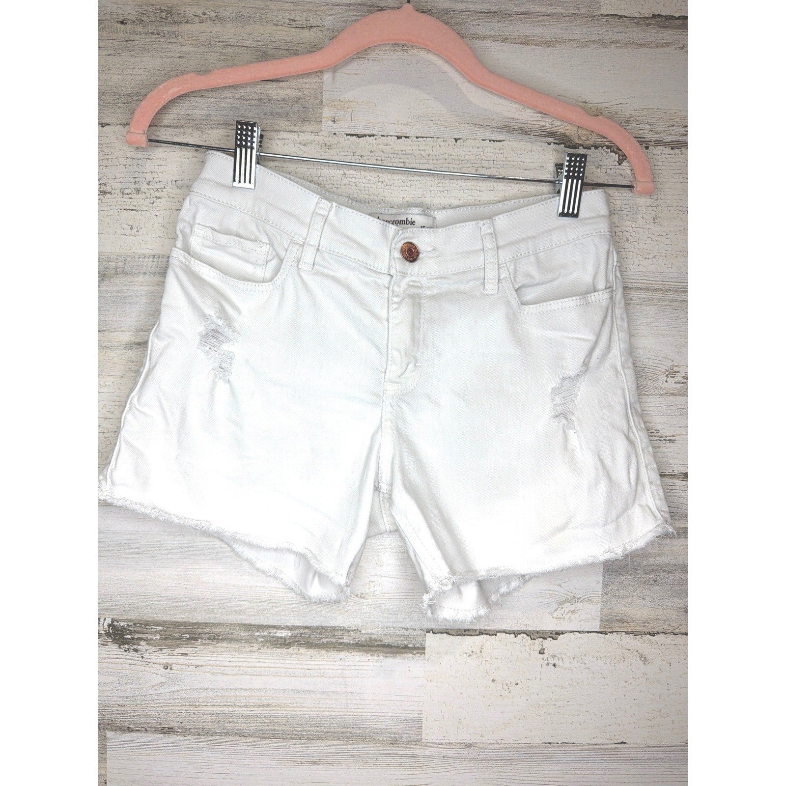 Abercrombie MIDI Shorts Girls 15/16 White Distressed Denim Summer GUC*0