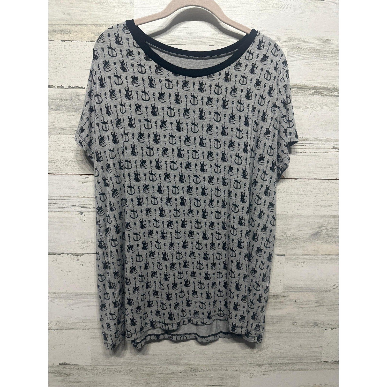 Kickee Pants Shirt Women XXL Grey Guitar Print Bamboo Viscose EUC0