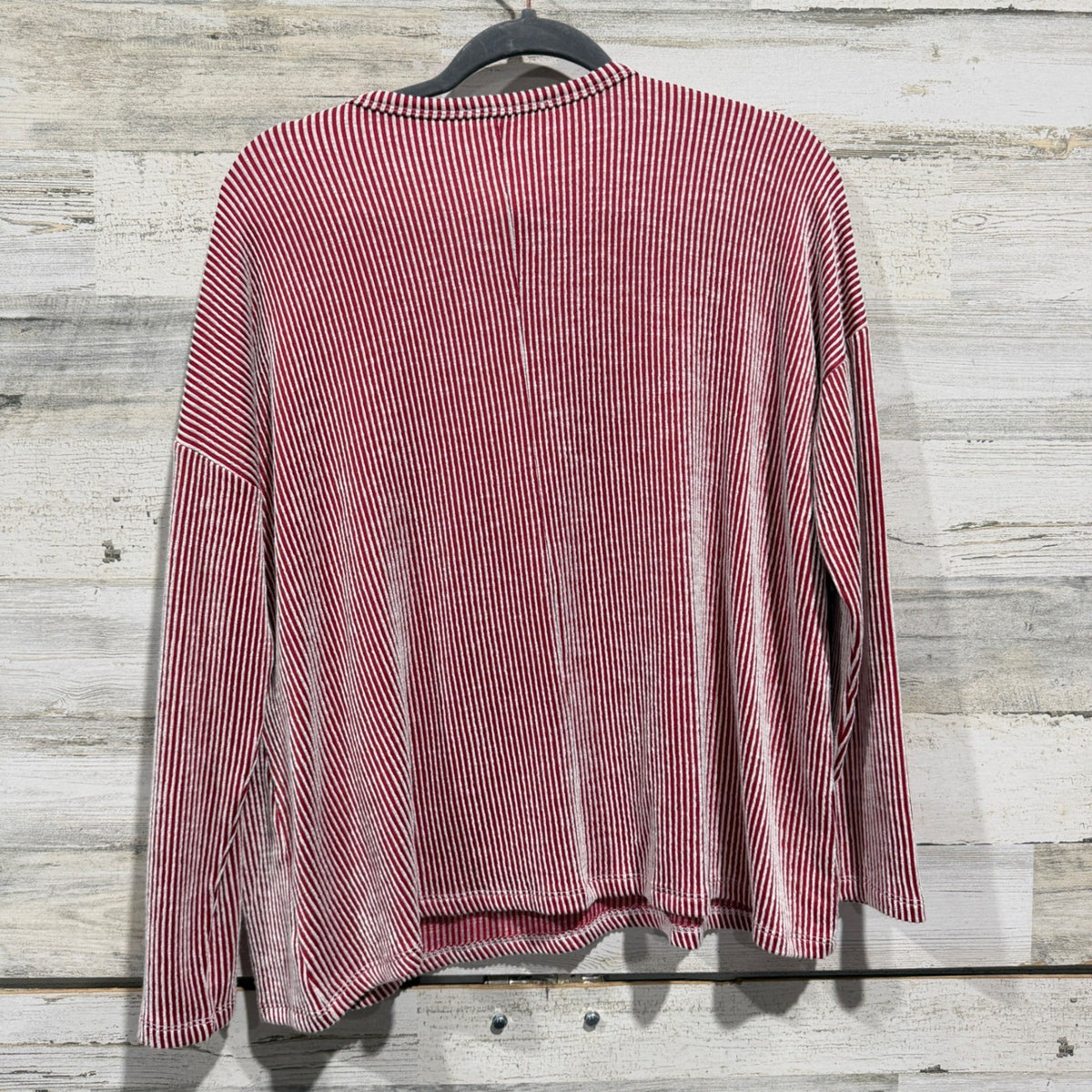 Zenana Long Sleeve Top Women S/M Red White Striped Rayon Blend Casual EUC4