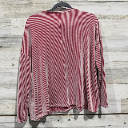 Zenana Long Sleeve Top Women S/M Red White Striped Rayon Blend Casual EUC4