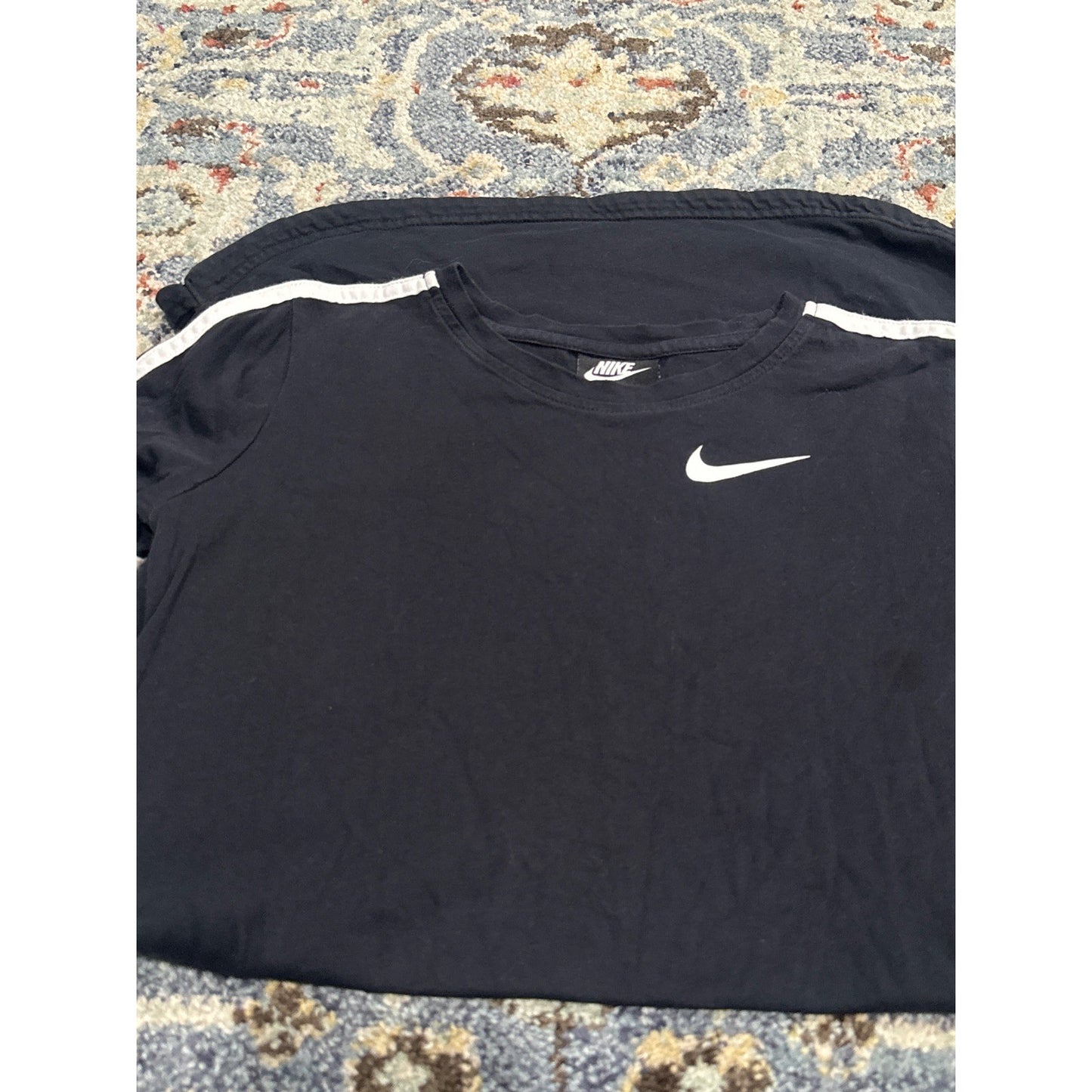 Nike T-Shirt Dress Girls Large Black White Stripe Pockets EUC1
