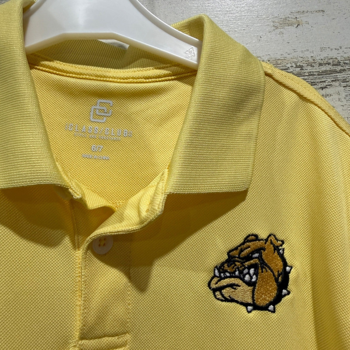 Bulldog Shirts Boys 6/7 Yellow White Baseball Polo Sporty Play Condition *Flawed3