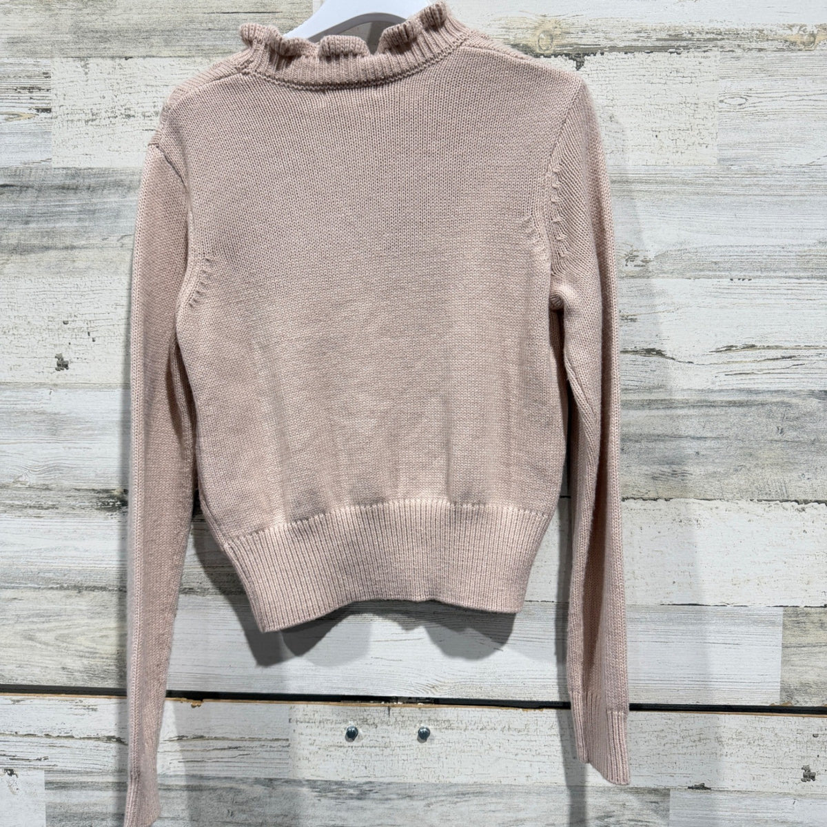 GB Sweater Women S Pink Ruffle Neck Cable Bobble Knit Coquette EUC3