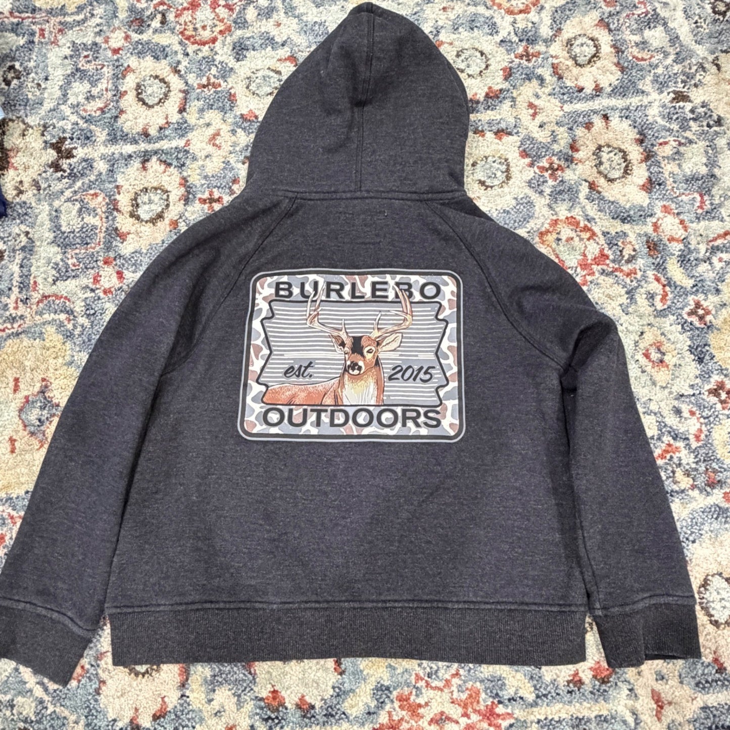 Burlebo Outdoors Hoodie Fits Like Boys 5/6 Gray Deer Graphic Gorpcore EUC5