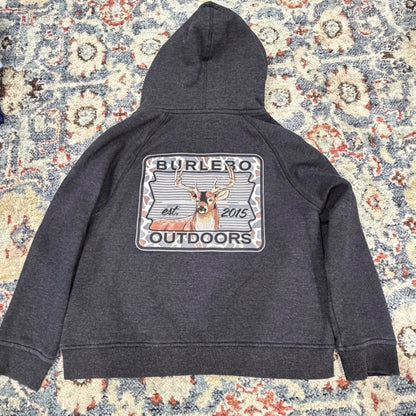 Burlebo Outdoors Hoodie Fits Like Boys 5/6 Gray Deer Graphic Gorpcore EUC5