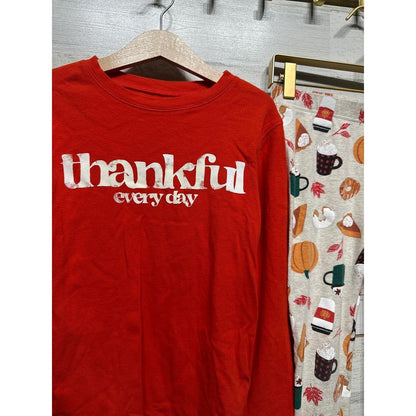 Old Navy Pajama Set Kids 10 Thankful Pumpkin Spice Print Fall Autumn1