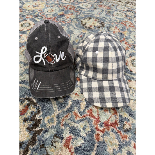Baseball Caps Women One Size Adjustable Gray Football Plaid Sporty *Flawed0