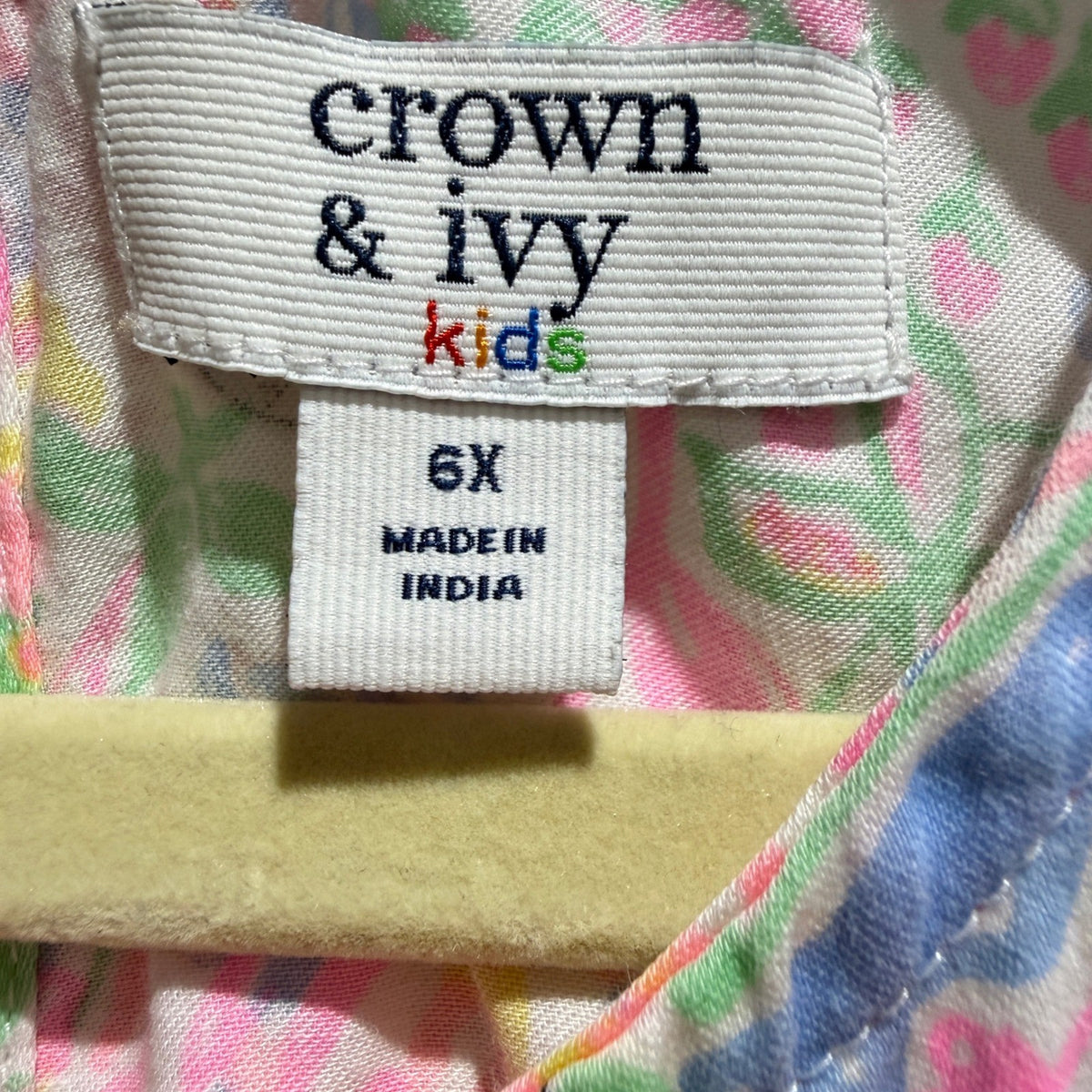 Crown & Ivy Dress Girls 6X Pink Blue Bunny Floral Lace Trim Preppy EUC2