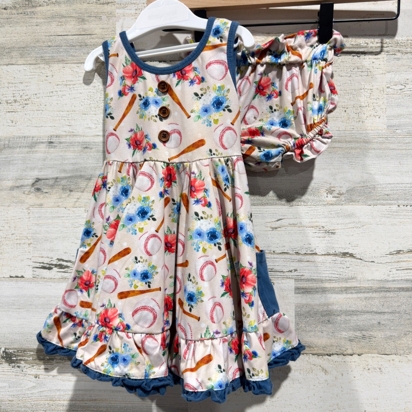 Eliza Cate and Co Dress Bloomers Girls 12-18M Baseball Floral Sporty EUC0