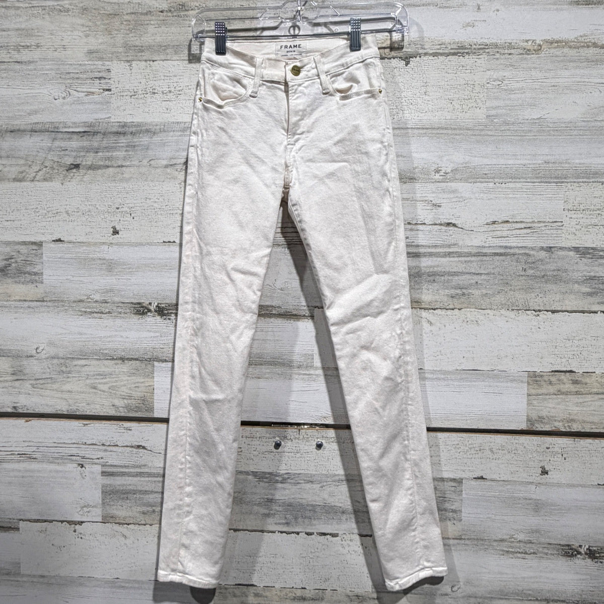 Frame Le High Skinny Jeans Women 24 Blanc White Cotton Blend Designer Flawed*5