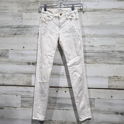 Frame Le High Skinny Jeans Women 24 Blanc White Cotton Blend Designer Flawed*5