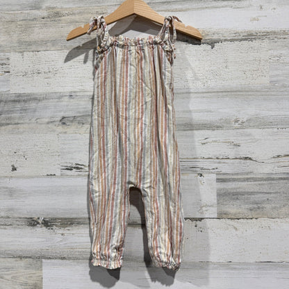 Rylee + Cru Striped Jumper Romper Girls 12-18M Multi Linen Blend Boho EUC0