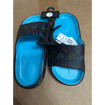 Ground Up Gaming Comfort Slides Boys Size 1 Blue Black Controller NWT0