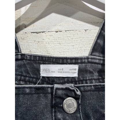 Zara Denim Pinafore Dress Girls 6 Black Button Front Grunge Streetwear EUC1