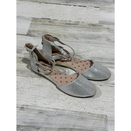 Nerteo Glitter Flats Girls Size 3 Silver Ankle Strap Princesscore EUC0