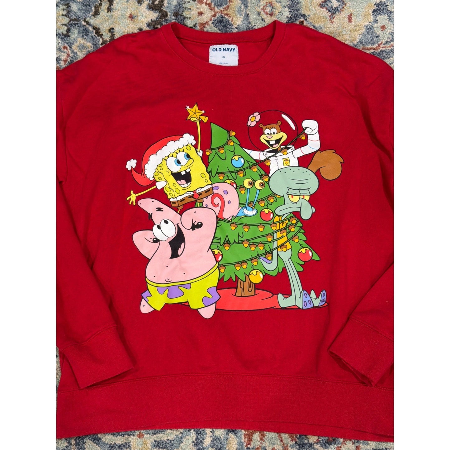 Old Navy SpongeBob Christmas Sweatshirt Women XL Red Holiday Graphic EUC0
