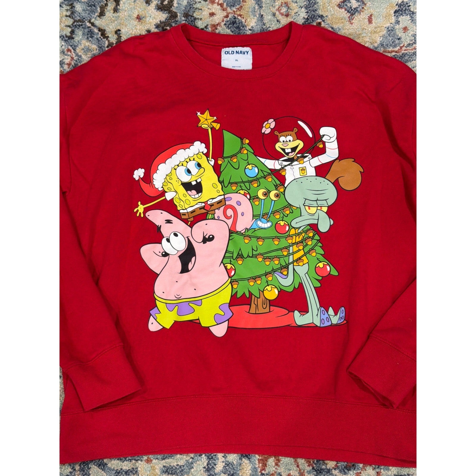Old Navy SpongeBob Christmas Sweatshirt Women XL Red Holiday Graphic EUC0