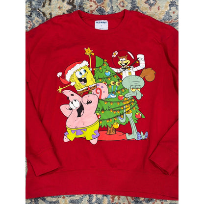 Old Navy SpongeBob Christmas Sweatshirt Women XL Red Holiday Graphic EUC0