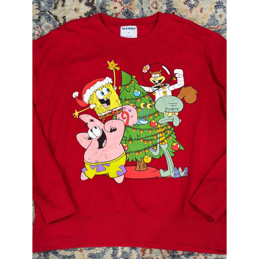 Old Navy SpongeBob Christmas Sweatshirt Women XL Red Holiday Graphic EUC0