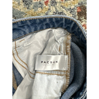 PACSUN Denim Mini Skirt Women 23 Blue Lace Up Raw Hem EUC3
