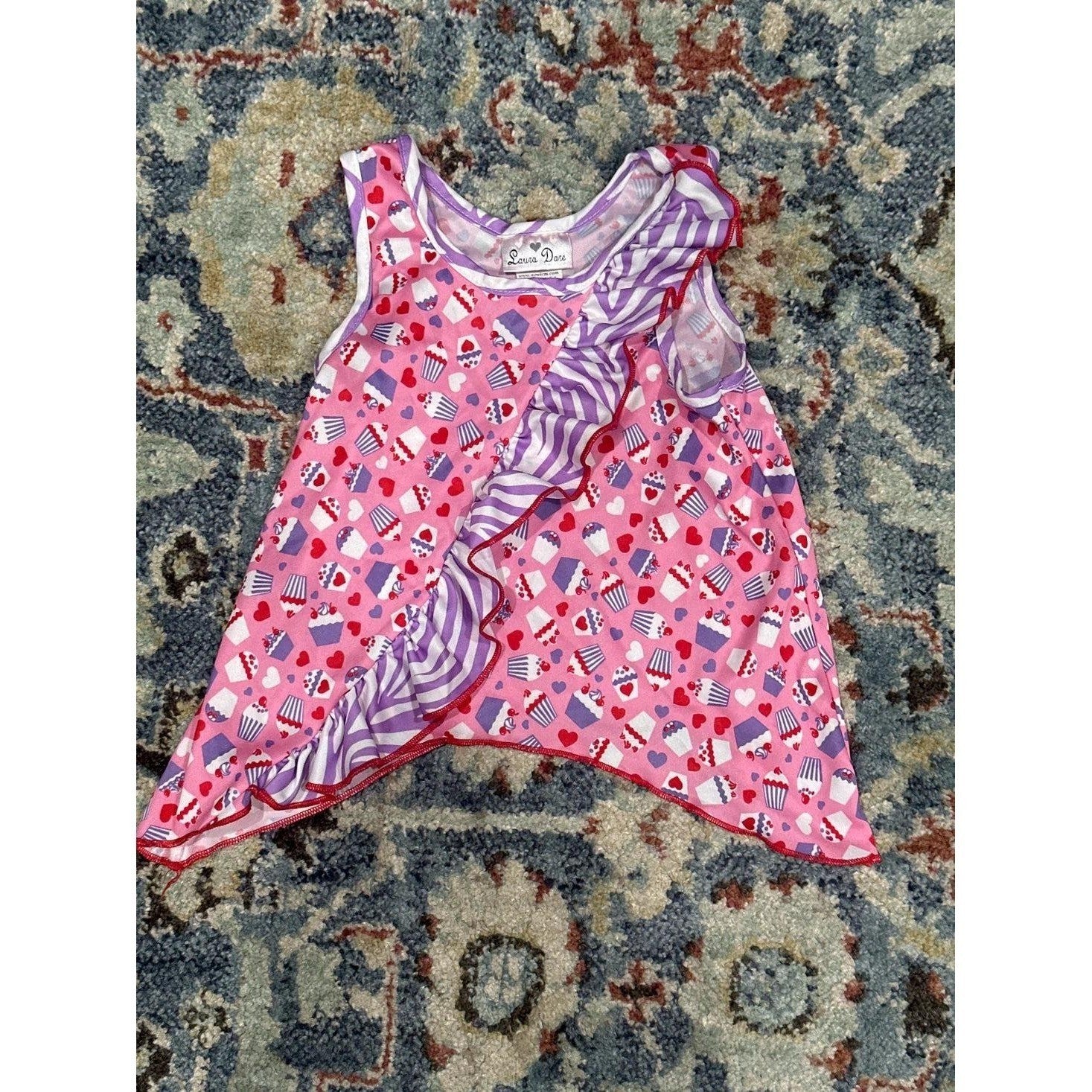 Laura Dare Pajama Top Girls 4T Pink Cupcake Heart Ruffle EUC0
