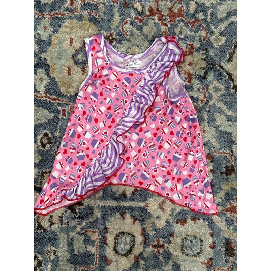 Laura Dare Pajama Top Girls 4T Pink Cupcake Heart Ruffle EUC0