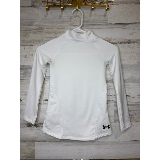 Under Armour ColdGear Shirt Boys Small White Mock Neck Fitted Athletic EUC0