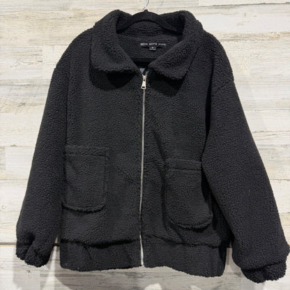 Hyfve Sherpa Bomber Jacket Women Small Black Polyester Trendy Casual EUC0